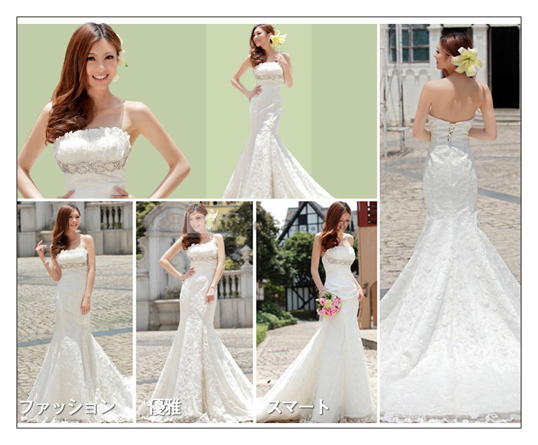 韓国風ウェディングドレス エンパイアライン 刺繍 結婚式ドレス 披露宴 ロングドレス 刺繍 着痩せ 真っ白 販売 ローウエスト