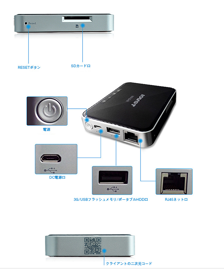 ワイヤレスストレージ 充電器 3G無線 