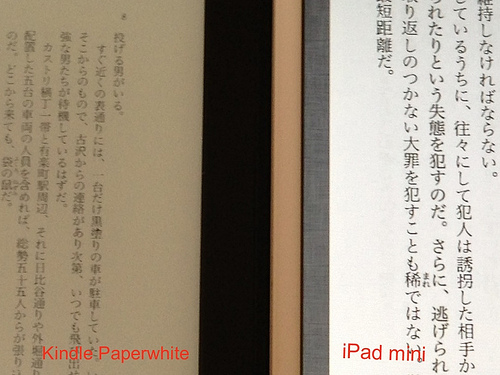 Kindle PaperwhiteとiPad miniの比較