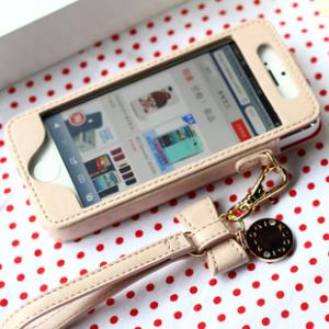 【8色選べる】アイフォン5 カバー/本革ケース　iPhone 5レザーケース iPhone5専用ビジネスケース　ポーチ ベルト　ピンク