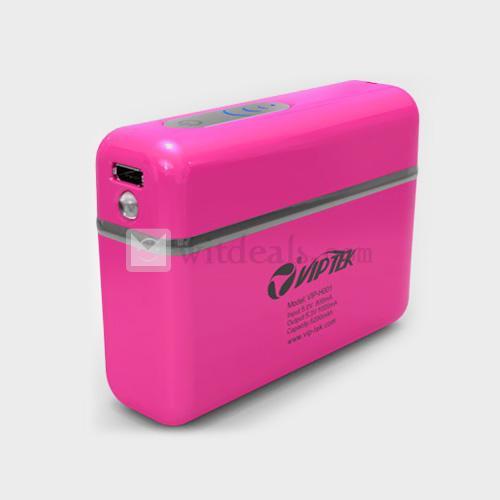 8つ充電用変換プラグ　5200mAh 通用タイプモバイルバッテリー　ローズレッド