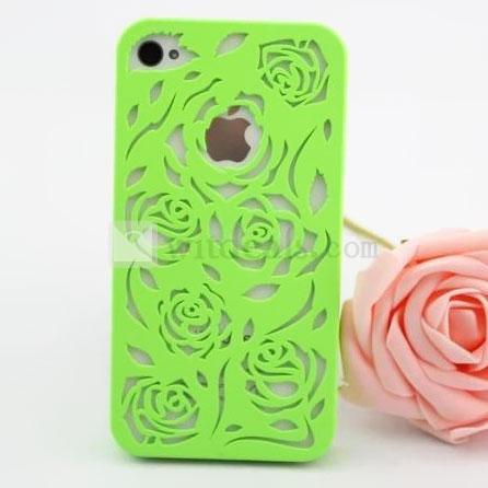 iPhone 4／4S花柄の透かし彫りケース/カバー エコPVC 【送料無料】 グリーン