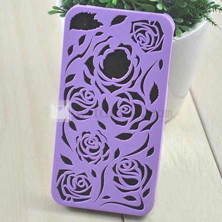 iPhone 4／4S花柄の透かし彫りケース/カバー シンプル風 エコPVC　薄紫