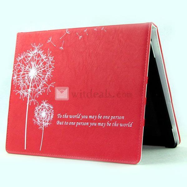 皮革　iPad2／3タンポポ紋ケース・カバー　レッド