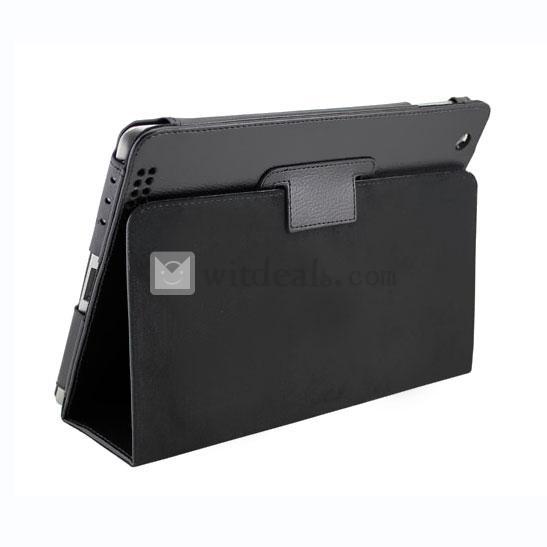 折り畳み PU【送料無料】iPad2／3レイシ紋レザーケース・カバー　ブラック