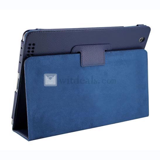 折り畳み式　PU　iPad2／3レイシ紋レザーケース・カバー　ブルー