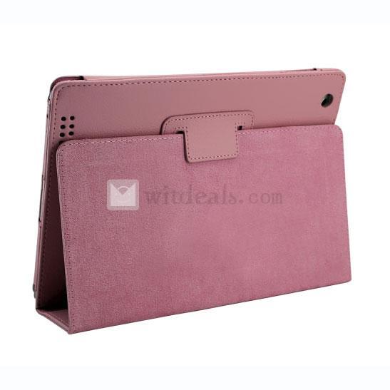 PU　折り畳み式　iPad2／3レイシ紋レザーケース・カバー　ピンク