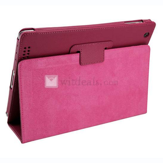 PU　折り畳み式【送料無料】iPad2／3レイシ紋レザーケース・カバー　ローズレッド