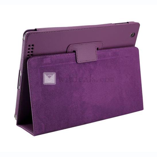 iPad2／3レイシ紋レザーケース・カバー　PU　折り畳み式　紫