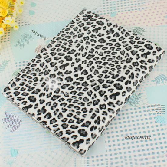 横置き式　三段階式　高級皮革【送料無料】iPad2／3豹柄スリープレザーケース・カバー　ブラック