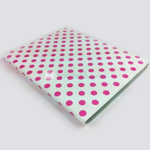 PU　三段階・多角度【送料無料】iPad2水玉レザーケース・カバー　ホワイト×レッドドット