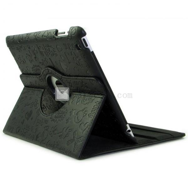 上質の皮革 オートスリープ対応 回転機能付き　iPad2／3ケース・カバー　ブラック