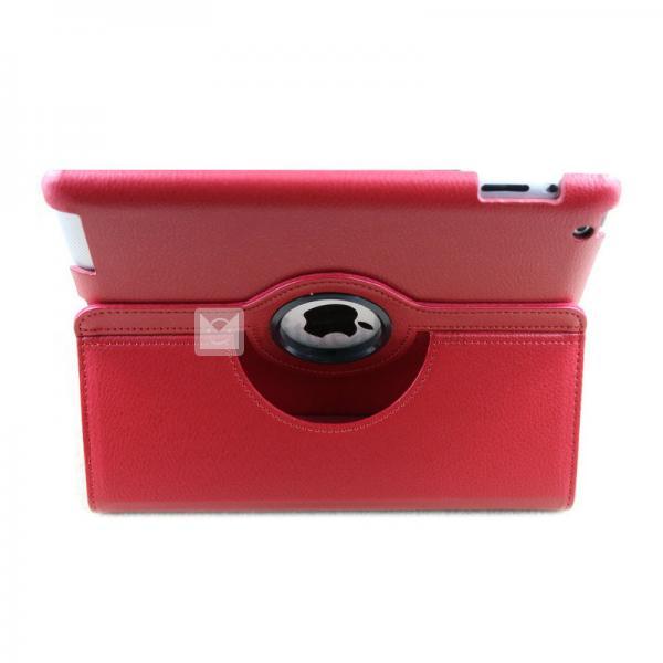 PU スリープ機能 回転機能 iPad2／3レイシ紋スマートレザーケース・カバー　レッド