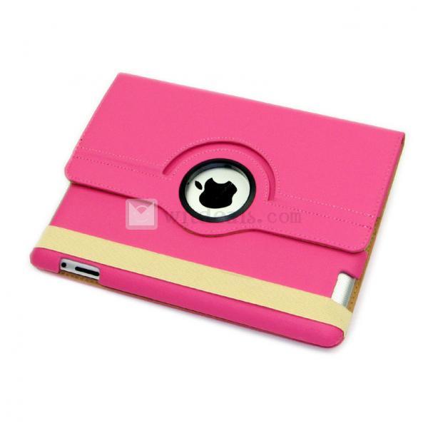 iPad2／3レイシ紋スマートレザーケース・カバー　PU スリープ機能 回転機能 ローズレッド