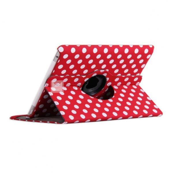 スリープ機能 PU 回転機能 iPad2／3水玉回転レザーケース・カバー　レッドドット