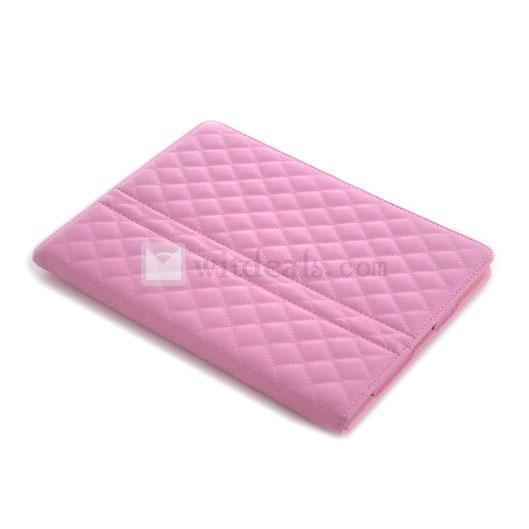 可愛い超薄型 オートスリープ機能付き スタンド部品付き iPad2／3用格子紋レザーケース・カバー　ピンク