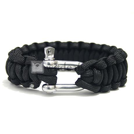 アウトドアキャンプ用パラシュートコード（パラコード）ブレスレット 緊急用 ブラック