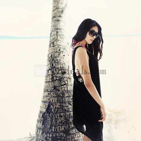 キャミソールワンピース ガータースカート/ワンピース レディース水着 /ワンピース ブラック ノースリーブ 砂浜/ビーチ/リゾート/海