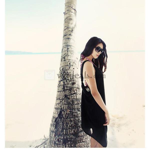 キャミソールワンピース ガータースカート/ワンピース レディース水着 /ワンピース ブラック ノースリーブ 砂浜/ビーチ/リゾート/海