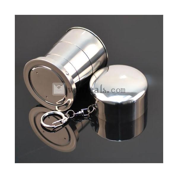 アウトドア／旅行折畳みカップ　三段・伸縮可能シルバー色