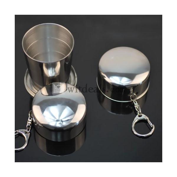 アウトドア／旅行折畳みカップ　三段・伸縮可能シルバー色