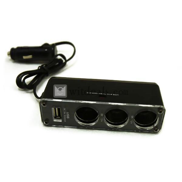 3連カーシガーライター／車用バスパワーソケットUSB付き
