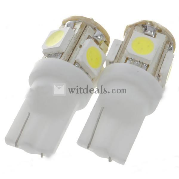 T10 5SMD LEDホワイトライトバルブ1.2W 12V 6500K 70Lumen
