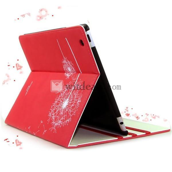 皮革　iPad2／3タンポポ紋ケース・カバー　レッド