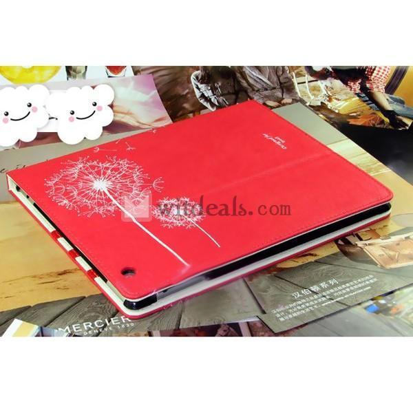 皮革　iPad2／3タンポポ紋ケース・カバー　レッド