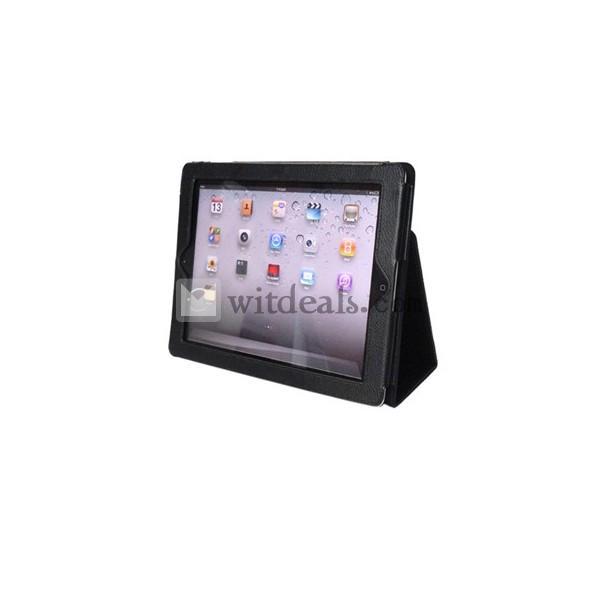折り畳み PU【送料無料】iPad2／3レイシ紋レザーケース・カバー　ブラック