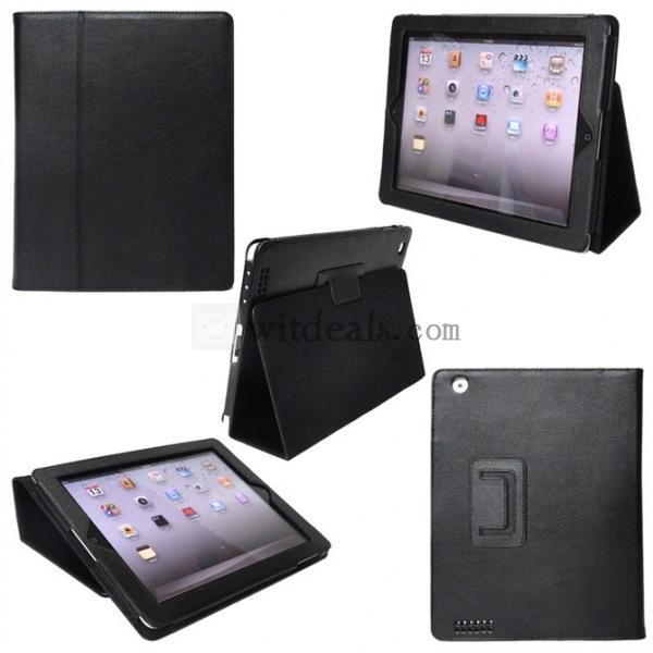 折り畳み PU【送料無料】iPad2／3レイシ紋レザーケース・カバー　ブラック