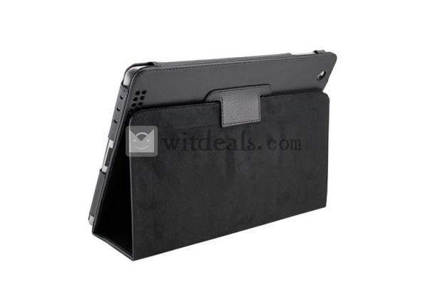 折り畳み PU【送料無料】iPad2／3レイシ紋レザーケース・カバー　ブラック