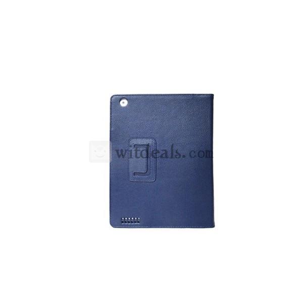 折り畳み式　PU　iPad2／3レイシ紋レザーケース・カバー　ブルー