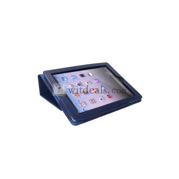 折り畳み式　PU　iPad2／3レイシ紋レザーケース・カバー　ブルー