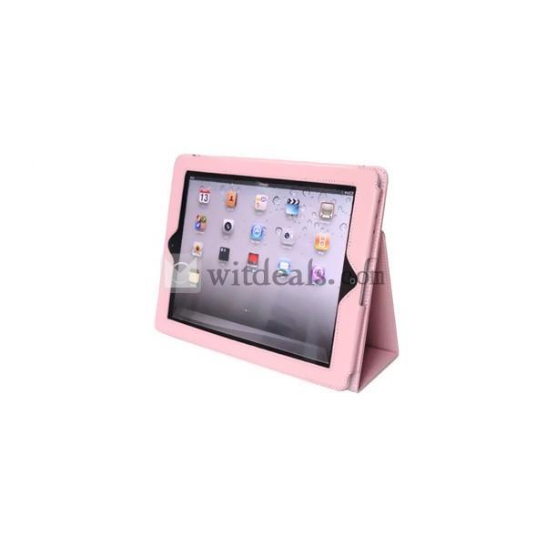 PU　折り畳み式　iPad2／3レイシ紋レザーケース・カバー　ピンク