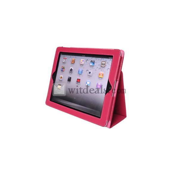 PU　折り畳み式【送料無料】iPad2／3レイシ紋レザーケース・カバー　ローズレッド