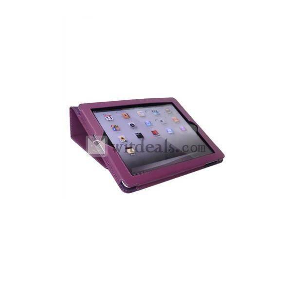 iPad2／3レイシ紋レザーケース・カバー　PU　折り畳み式　紫