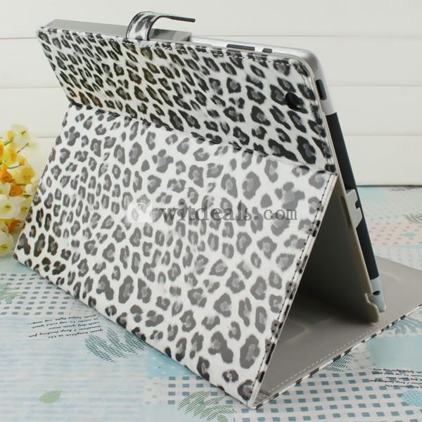 横置き式　三段階式　高級皮革【送料無料】iPad2／3豹柄スリープレザーケース・カバー　ブラック