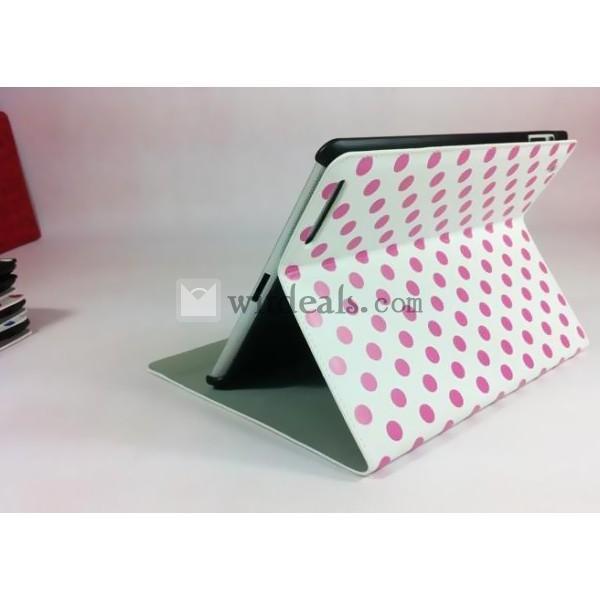 PU　三段階・多角度【送料無料】iPad2水玉レザーケース・カバー　ホワイト×レッドドット