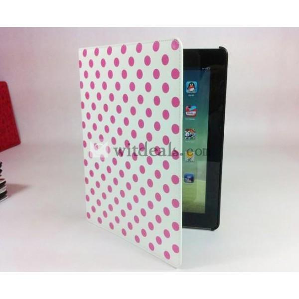 PU　三段階・多角度【送料無料】iPad2水玉レザーケース・カバー　ホワイト×レッドドット