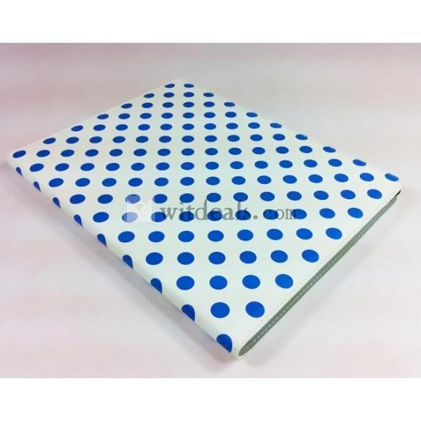 PU　三段階・多角度　iPad2水玉レザーケース・カバー　ホワイト×ブルードット