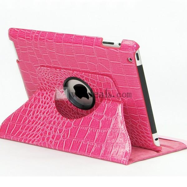 iPad2／3ワニ紋ケース・カバー　折り畳み式 左右両側にめくる式 回転機能付き　ローズレッド