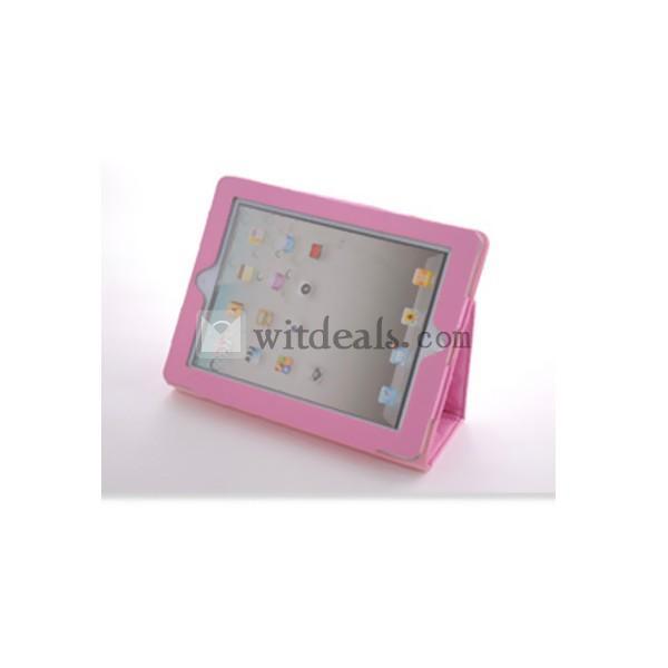 可愛い超薄型 オートスリープ機能付き スタンド部品付き iPad2／3用格子紋レザーケース・カバー　ピンク