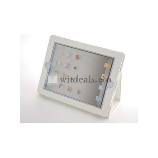 オートスリープ機能付き 可愛い超薄型 スタンド部品付き iPad2／3用格子紋レザーケース・カバー　ホワイト