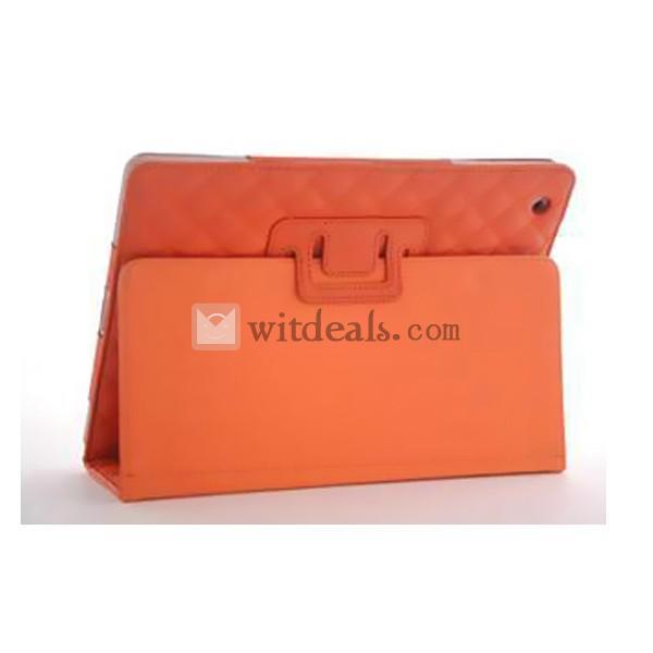 スタンド部品付き 可愛い超薄型 オートスリープ機能付き【送料無料】iPad2／3用格子紋レザーケース・カバー　オレンジ