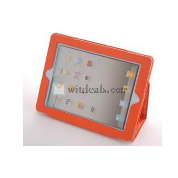 スタンド部品付き 可愛い超薄型 オートスリープ機能付き【送料無料】iPad2／3用格子紋レザーケース・カバー　オレンジ