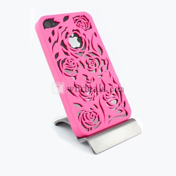 iPhone 4／4S花柄の透かし彫りケース/カバー エコPVC　ローズレッド