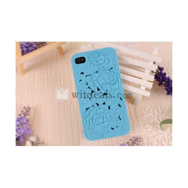 【送料無料】 ポリカーボネート iPhone 4／4S浮き彫りケース/カバー ブルー