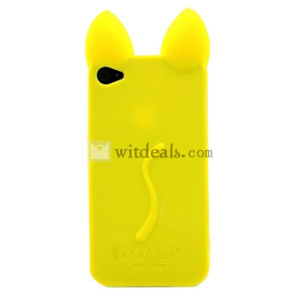 iPhone 4／4S対応 耳付きkoko猫携帯保護ケース/カバー イエロー