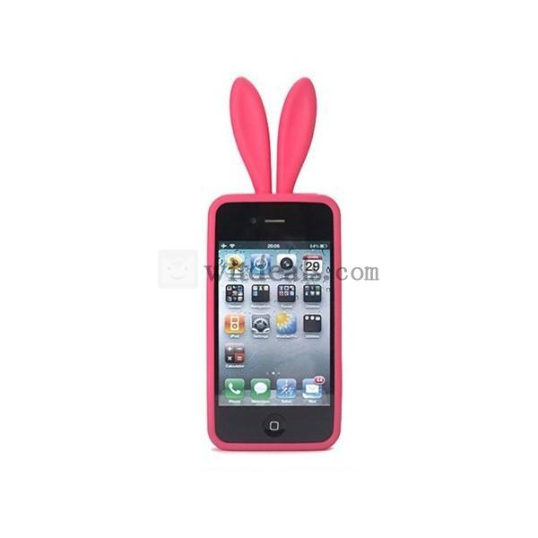 うさぎ耳付きiPhone4/4Sアイフォン4／4S保護ケース/カバー【送料無料】レッド